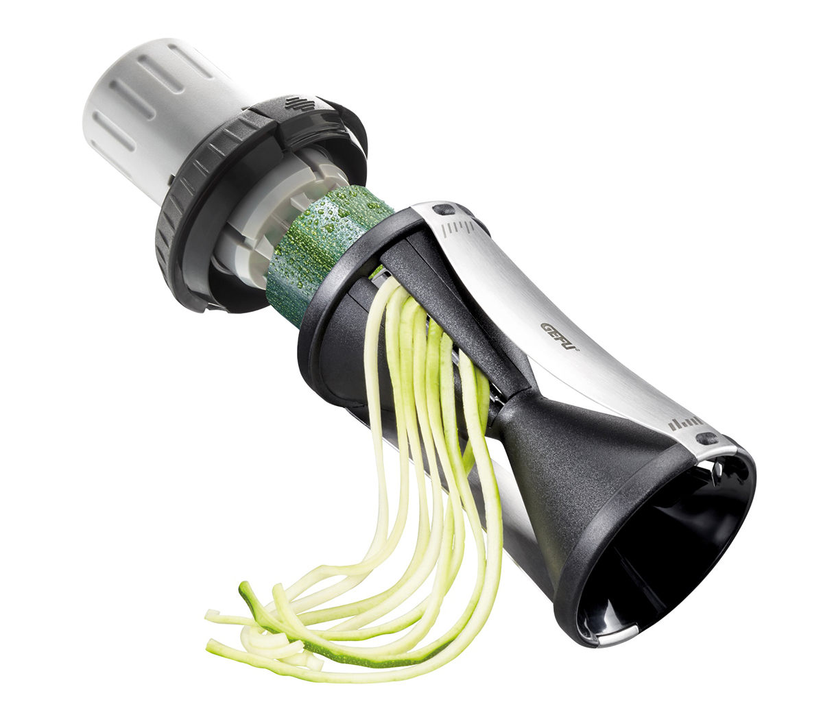 Spiralschneider für Gemüse wie Zucchini von GEFU GEFU Spiralschneider schneidet Zucchini in dünne Spiralen