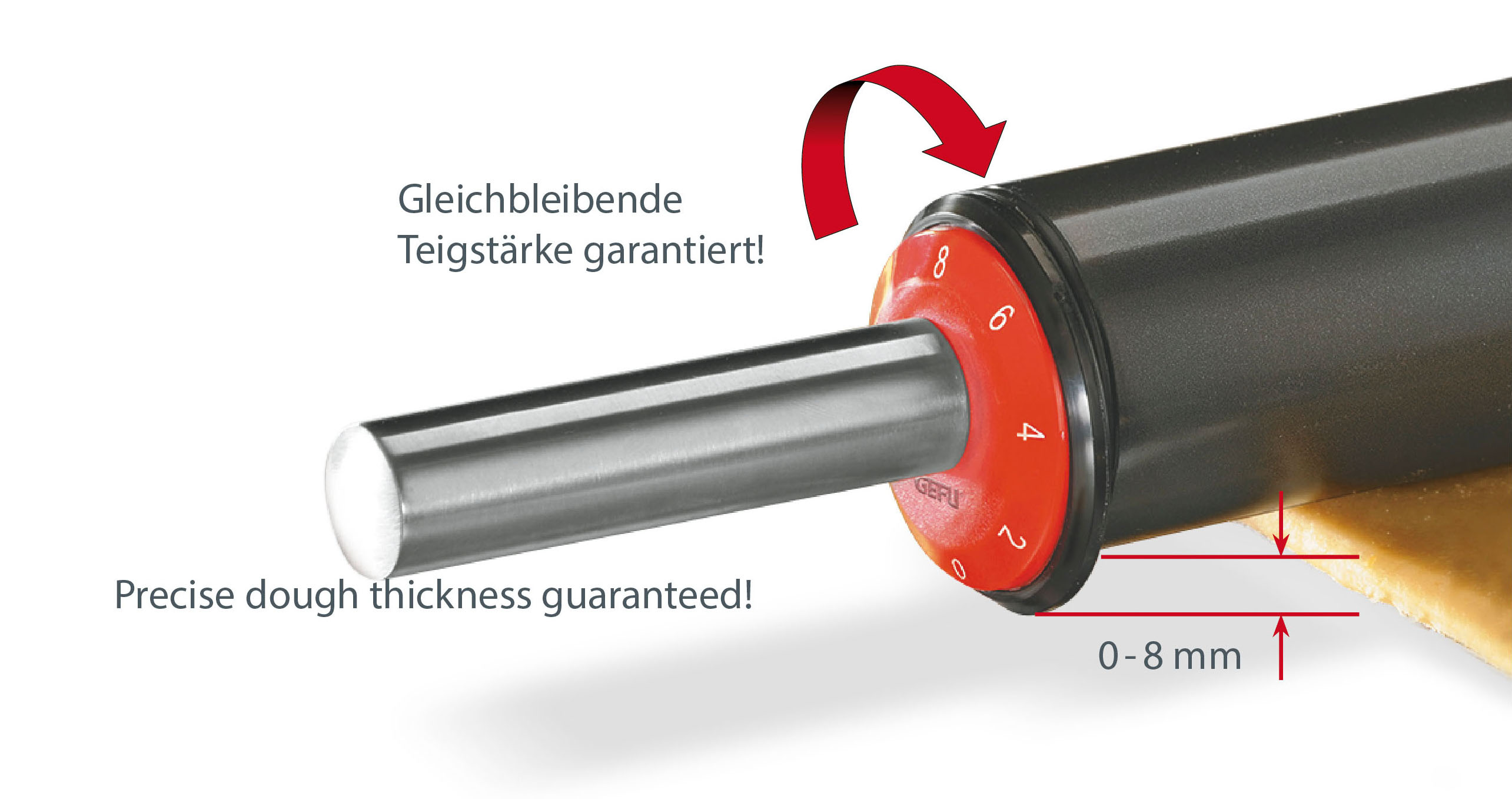 Teigroller EXACT mit stufenlos einstellbarer Teigstärke