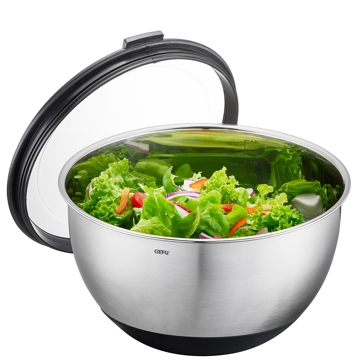 Edelstahlschüssel mit Deckel, ideal für Salate Große Edelstahlschüssel mit Salat und transparentem Deckel