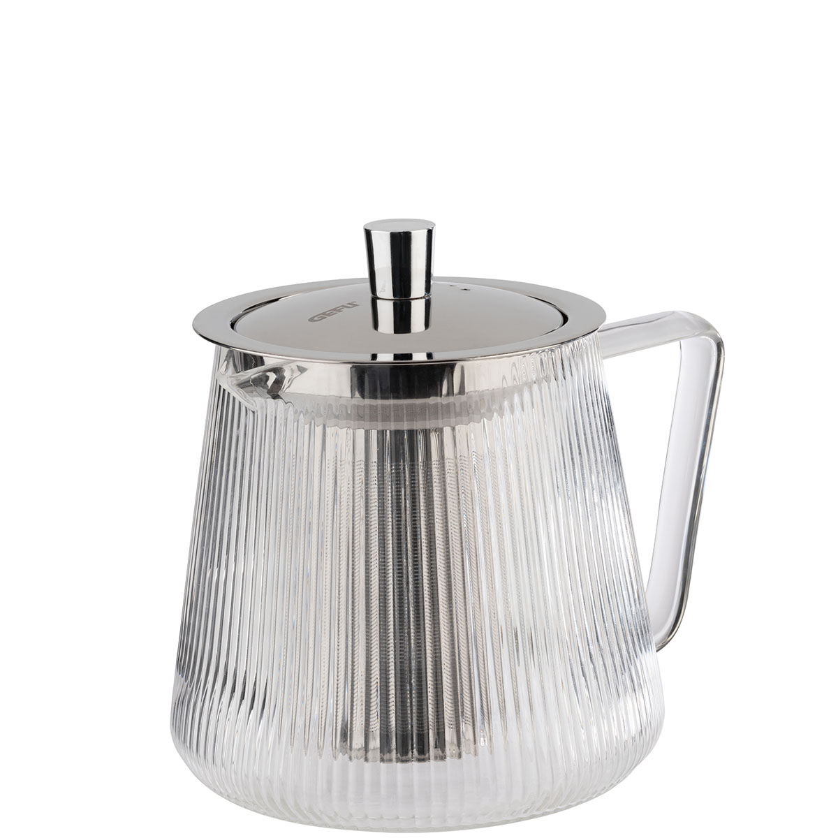 Moderne Glas-Teekanne mit Edelstahlfilter und Deckel