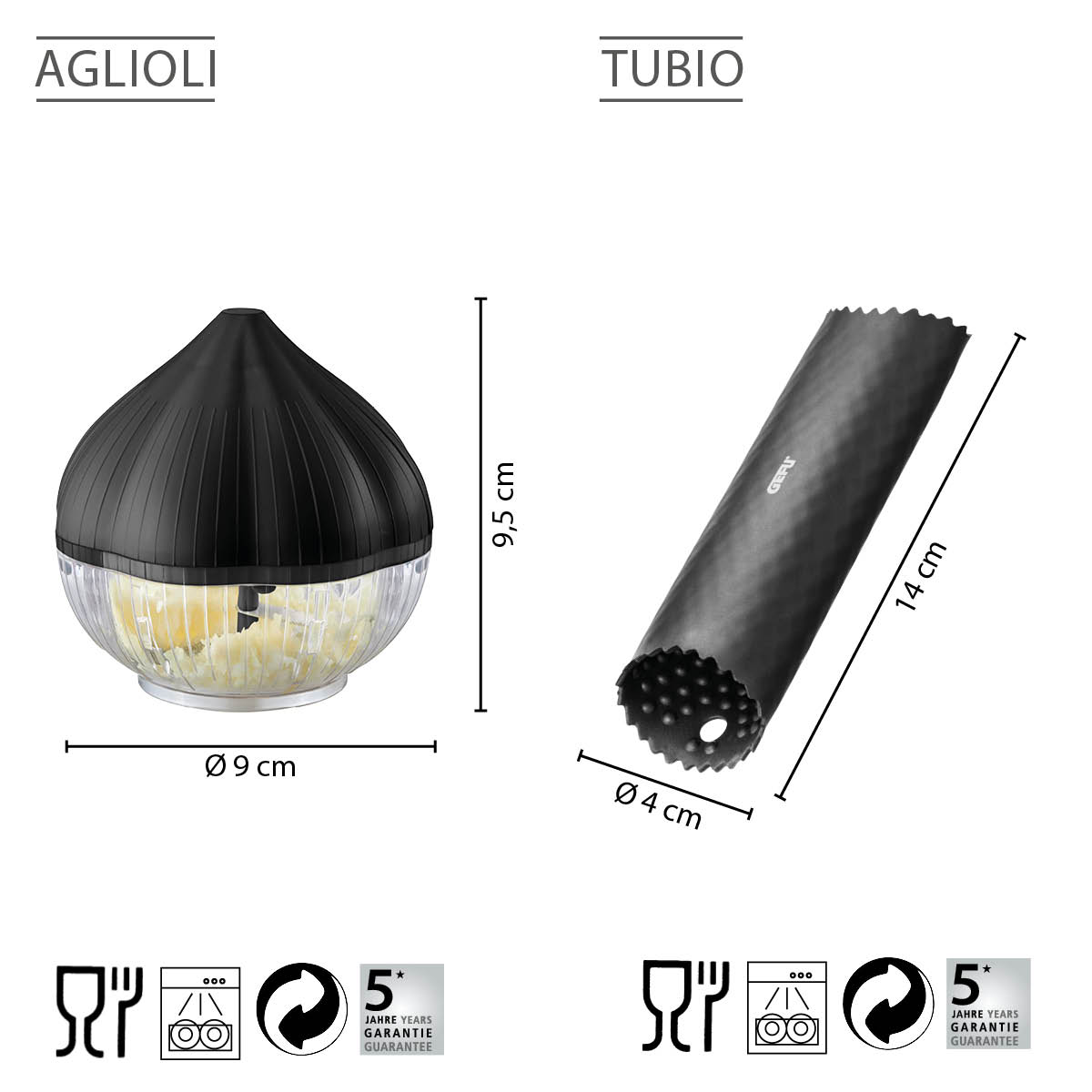 Set: Knoblauchschneider AGLIOLI + Knoblauchschäler TUBIO