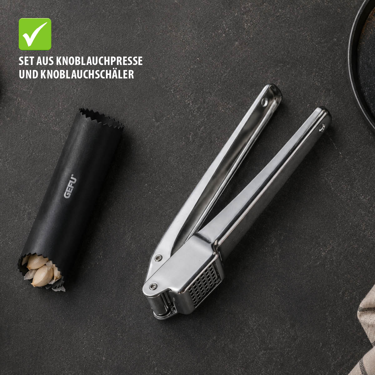 Set: Knoblauchpresse AGLIO + Knoblauchschäler TUBIO
