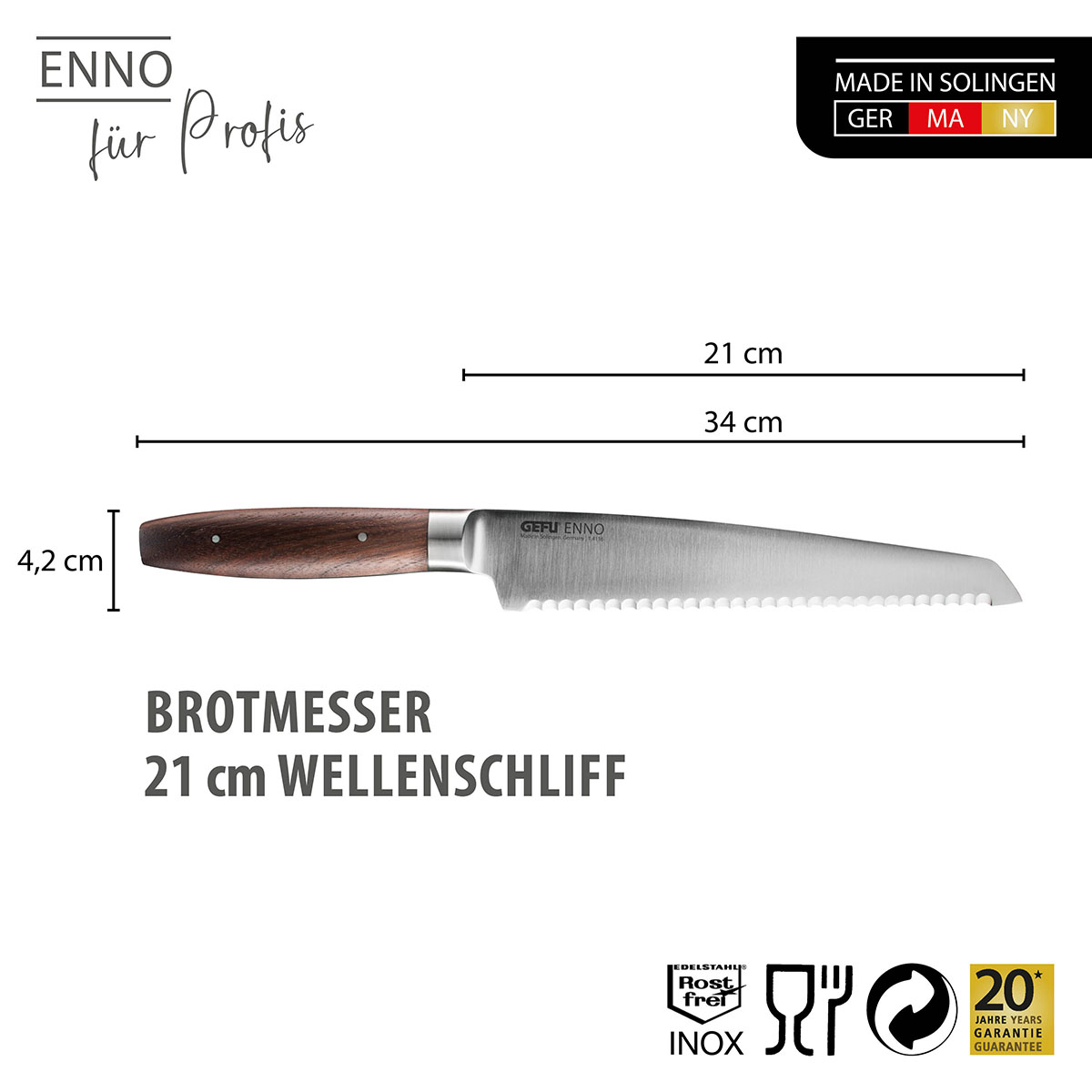 Bread knife ENNO, 21 cm serrated blade