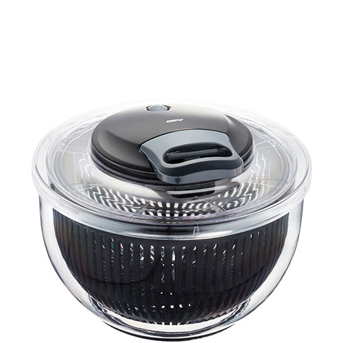 Hochwertige Salatschleuder mit ergonomischem Griff Transparente Salatschleuder mit schwarzem Deckel und komfortablem Griff