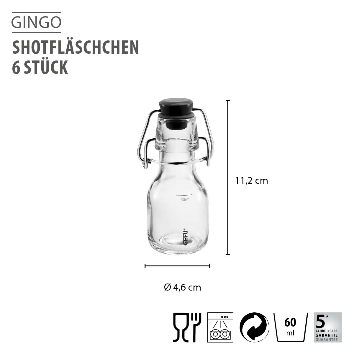 Shotfläschchen GINGO, 60 ml, 6 Stück