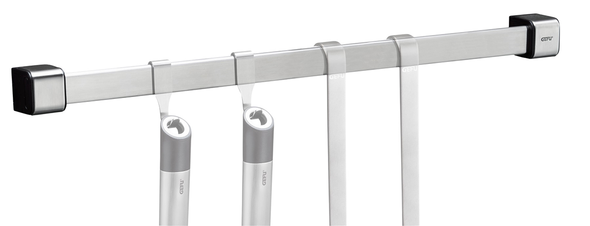 Hochwertige Küchenleiste aus Edelstahl mit Haken Moderne Küchenleiste aus Edelstahl mit praktischen Haken für Küchenutensilien