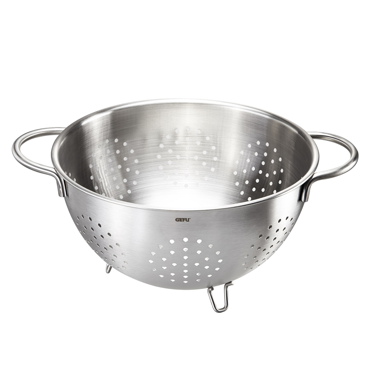 Hochwertiges Edelstahl-Sieb mit Griffen Bild eines robusten Edelstahl-Siebs mit zwei seitlichen Griffen, ideal zum Abtropfen von Nudeln oder Gemüse.