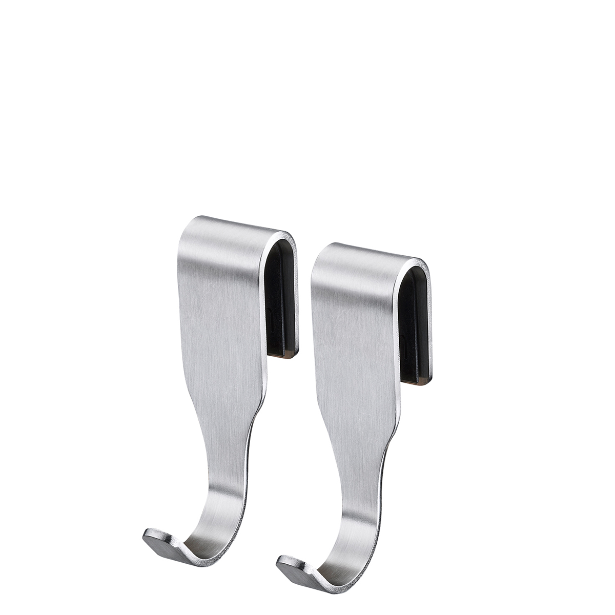 Set aus zwei Edelstahl-Kleiderhaken für Türmontage Zwei silberne Kleiderhaken aus Edelstahl zur Befestigung an Türen