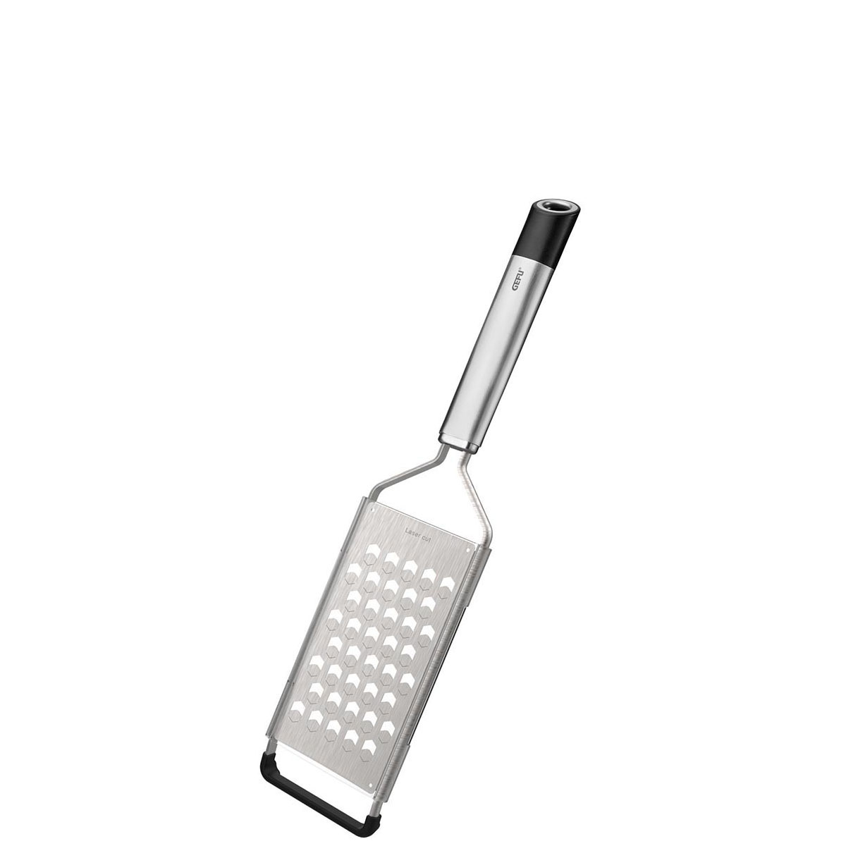 Hochwertige Edelstahlreibe mit ergonomischem Griff Eine Edelstahlreibe mit ergonomischem Griff, ideal zum Reiben von Käse und Gemüse.