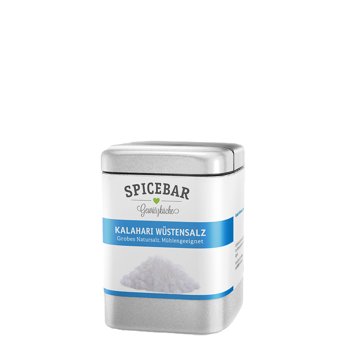 Spicebar Kalahari Wüstensalz, grobes Natursalz, mühlengeeignet Metallbehälter von Spicebar mit Kalahari Wüstensalz, geeignet für Mühlen