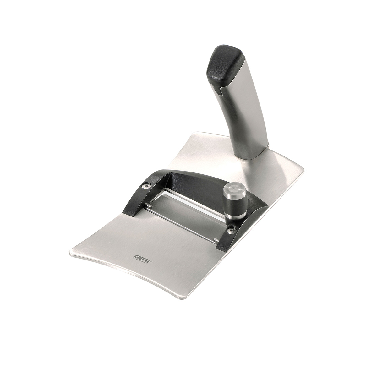 Edelstahl-Trüffelhobel mit ergonomischem Griff Ein hochwertiger Trüffelhobel aus Edelstahl mit einem ergonomischen Griff, ideal zum Schneiden dünner Trüffelscheiben.