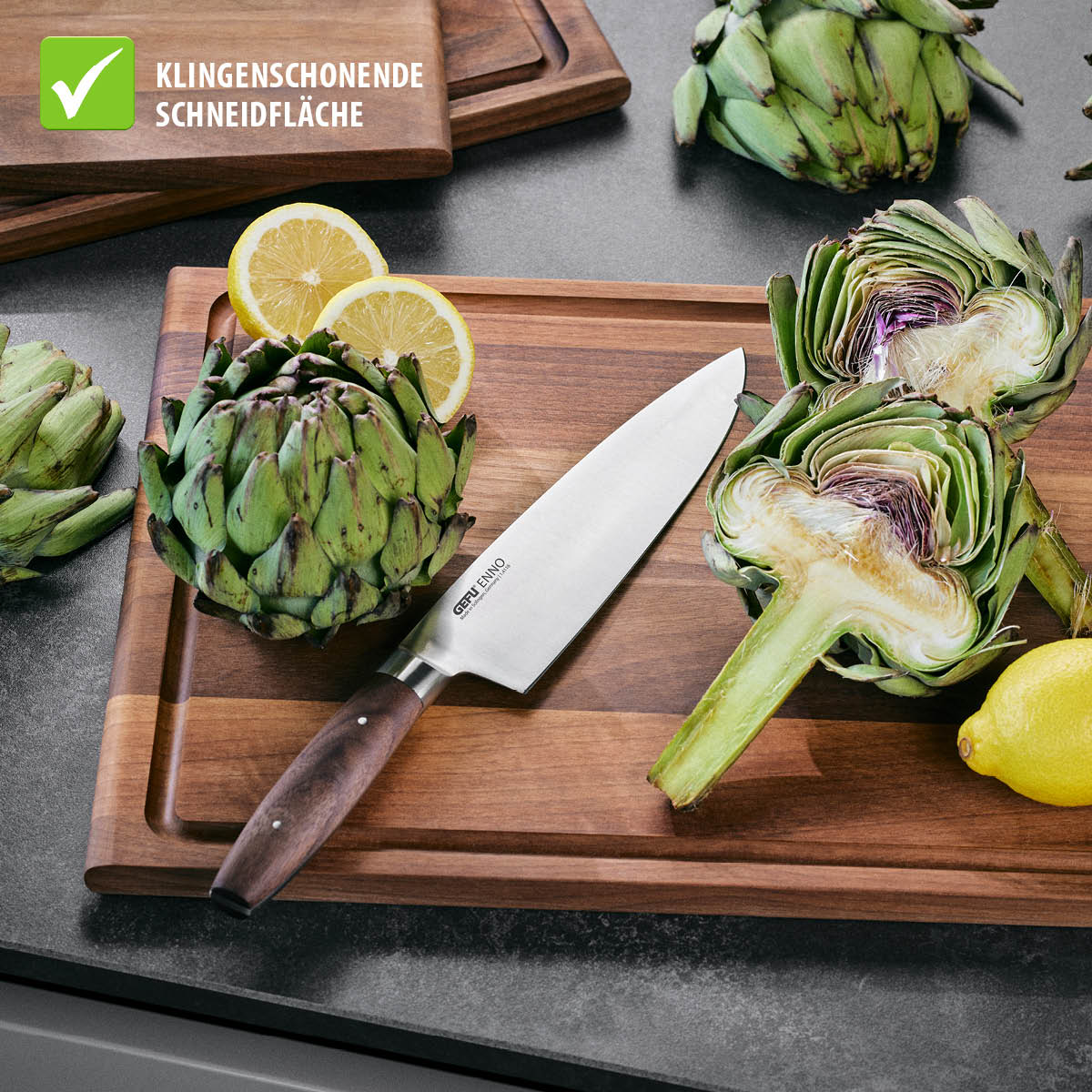 Chopping board ENNO, large with juice groove, walnut wood