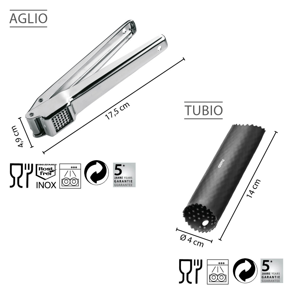 Set: Knoblauchpresse AGLIO + Knoblauchschäler TUBIO