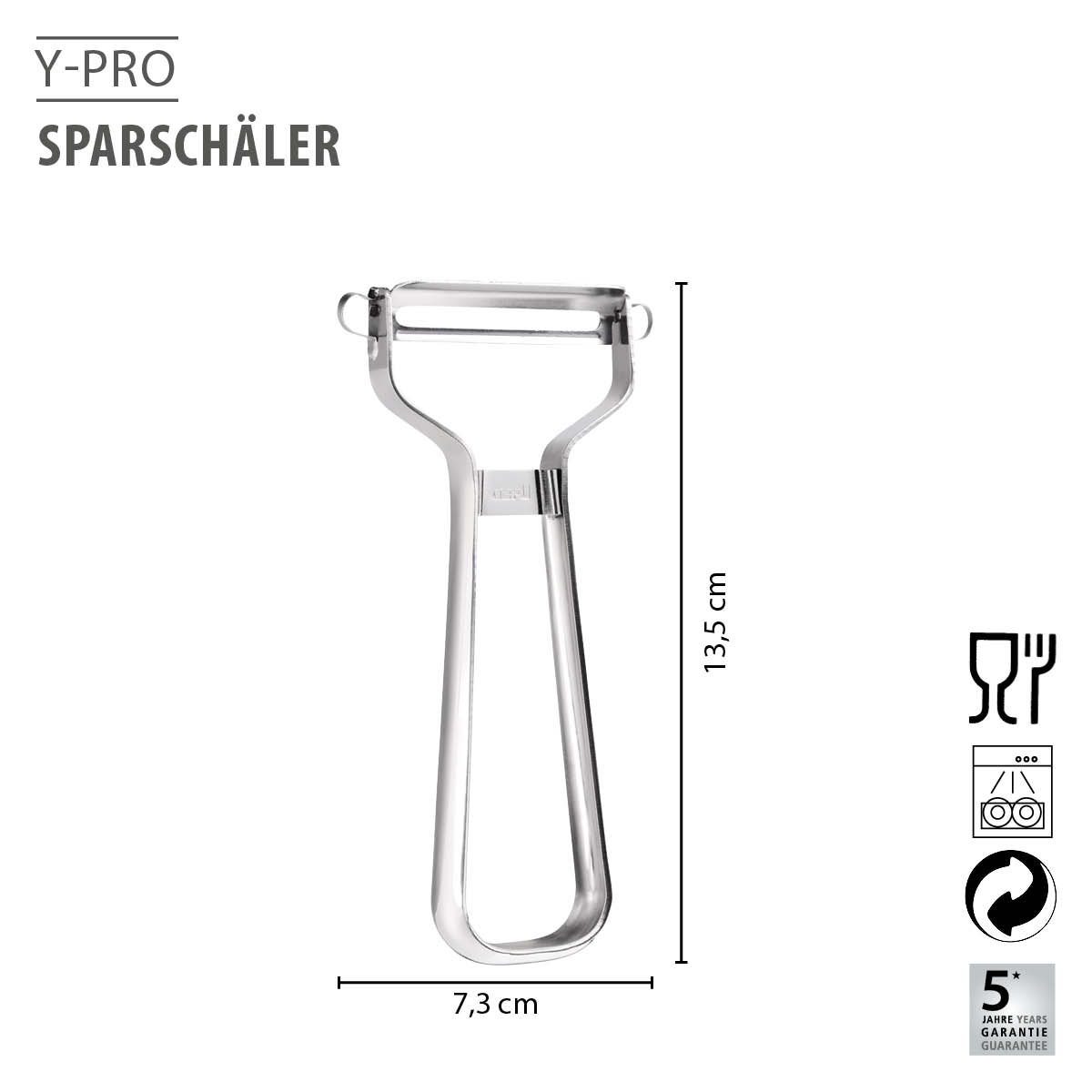 Y-PRO Sparschäler aus Edelstahl mit 5 Jahren Garantie, Abmessung 13,5 cm × 7,3 cm