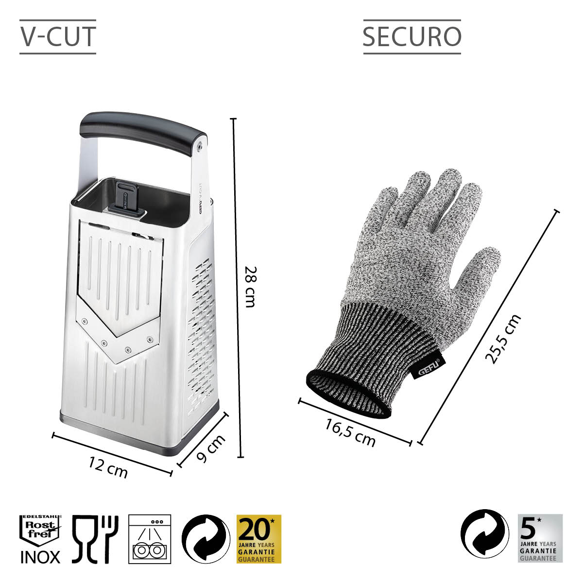 Set: Vierkantreibe V-CUT + Schnittschutz-Handschuh SECURO