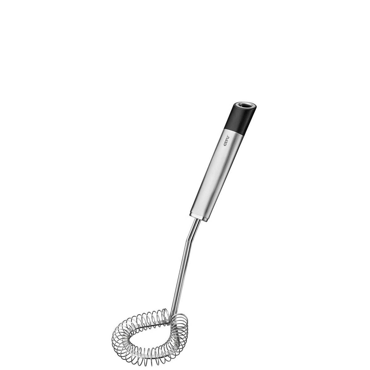 Hochwertiger Edelstahl-Schneebesen mit Spiralkopf Ein Edelstahl-Schneebesen mit ergonomischem Griff und Spiralfederkopf für effizientes Schlagen und Rühren in der Küche.