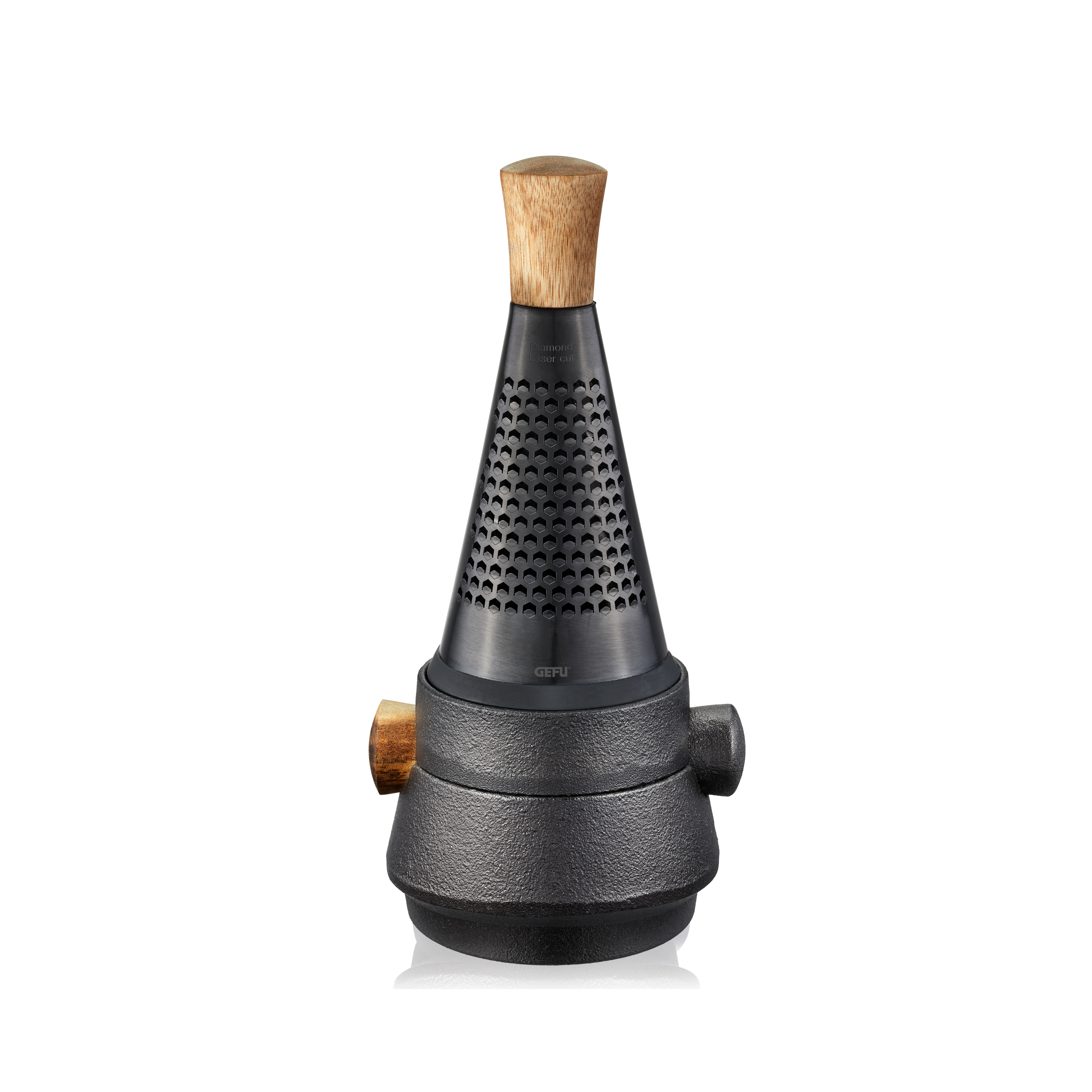 Effiziente Gewürzmühle mit Holzgriff und Metallgehäuse Moderne Gewürzmühle mit ergonomischem Holzgriff und robustem Metallgehäuse, ideal für die Küche