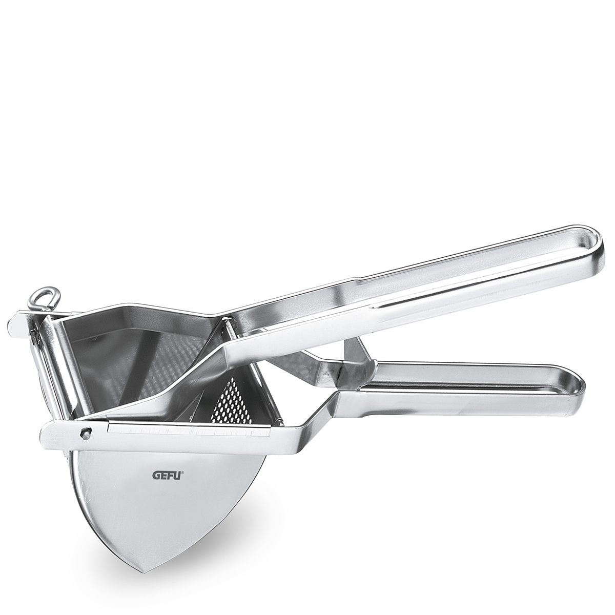 Hochwertige Kartoffelpresse aus Edelstahl Kartoffelpresse aus Edelstahl mit ergonomischen Griffen für einfaches und effizientes Pressen von Kartoffeln