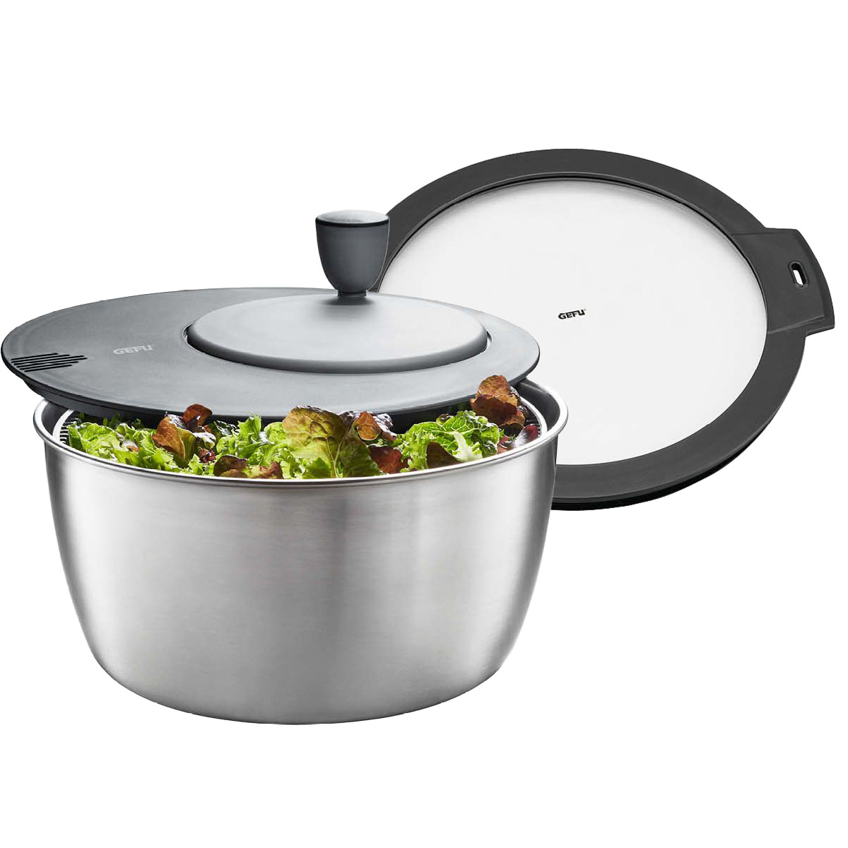 GEFU Salatschleuder ROTARE aus Edelstahl mit Frischhaltedeck