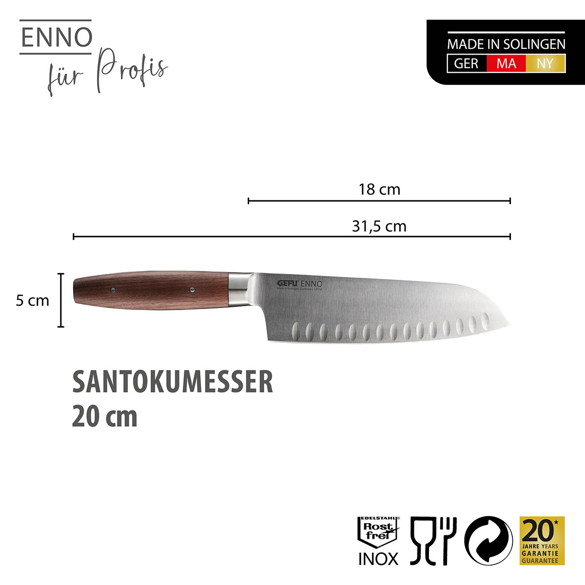 Santoku knife ENNO, 18 cm, scalloped edge