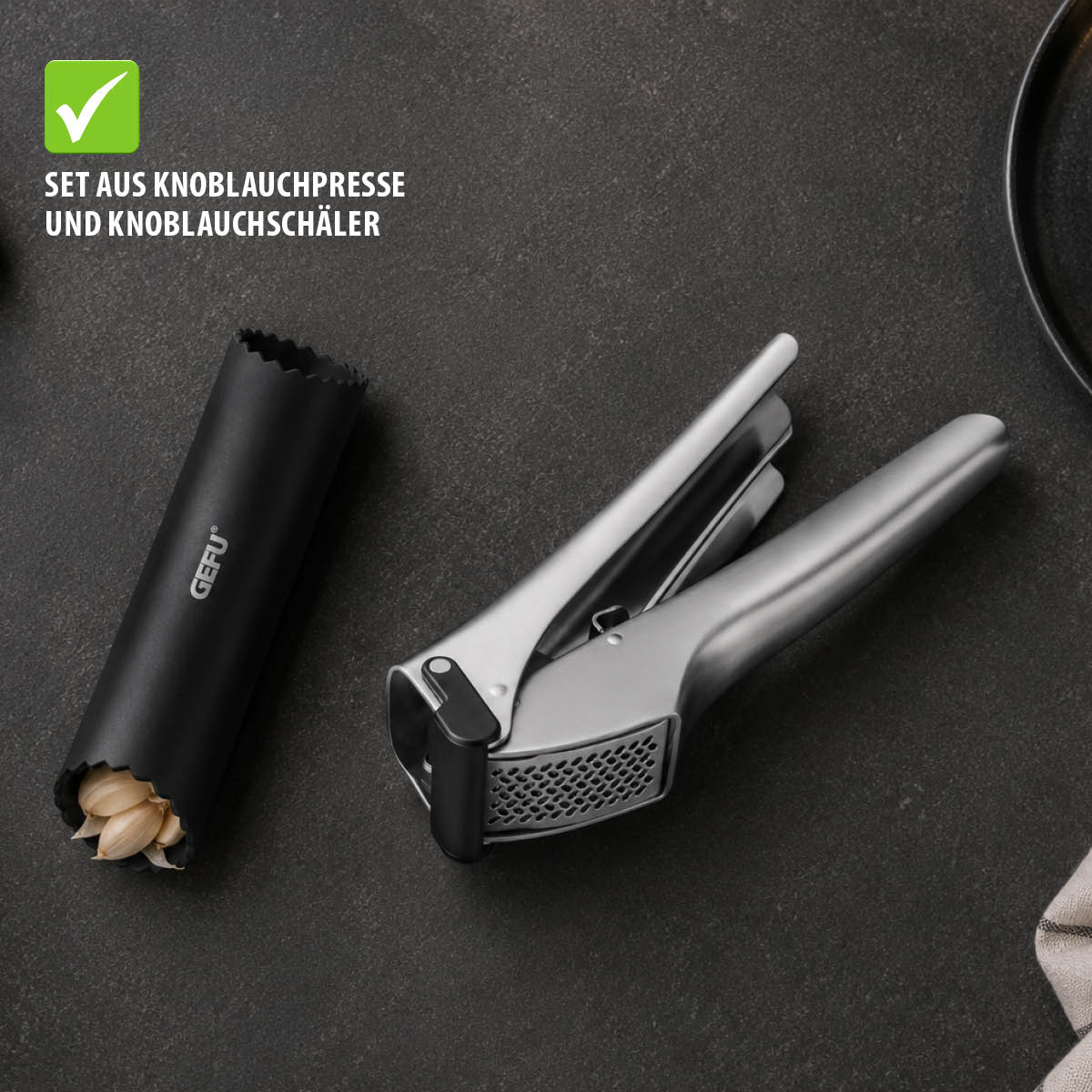 Set: Knoblauchpresse GARLICO + Knoblauchschäler TUBIO