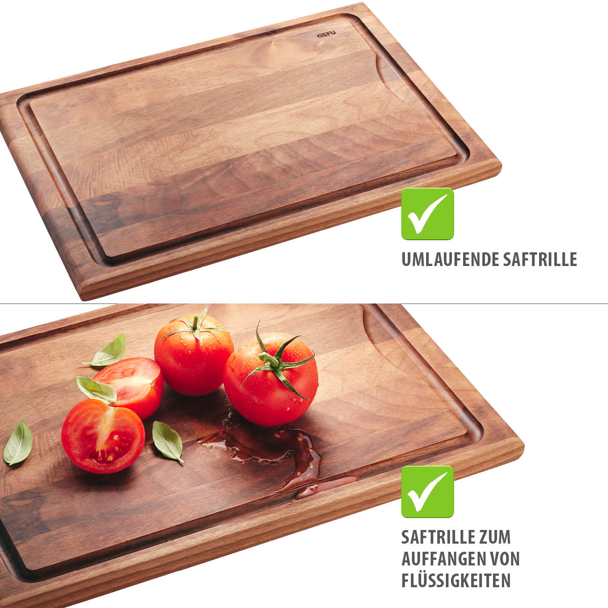 Chopping board ENNO, large with juice groove, walnut wood