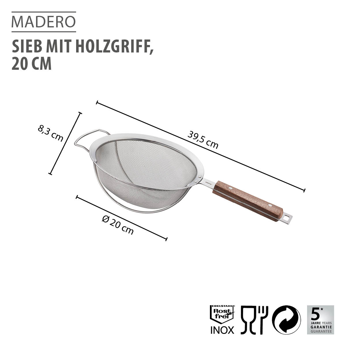 Sieve with wooden handle MADERO, 20 cm