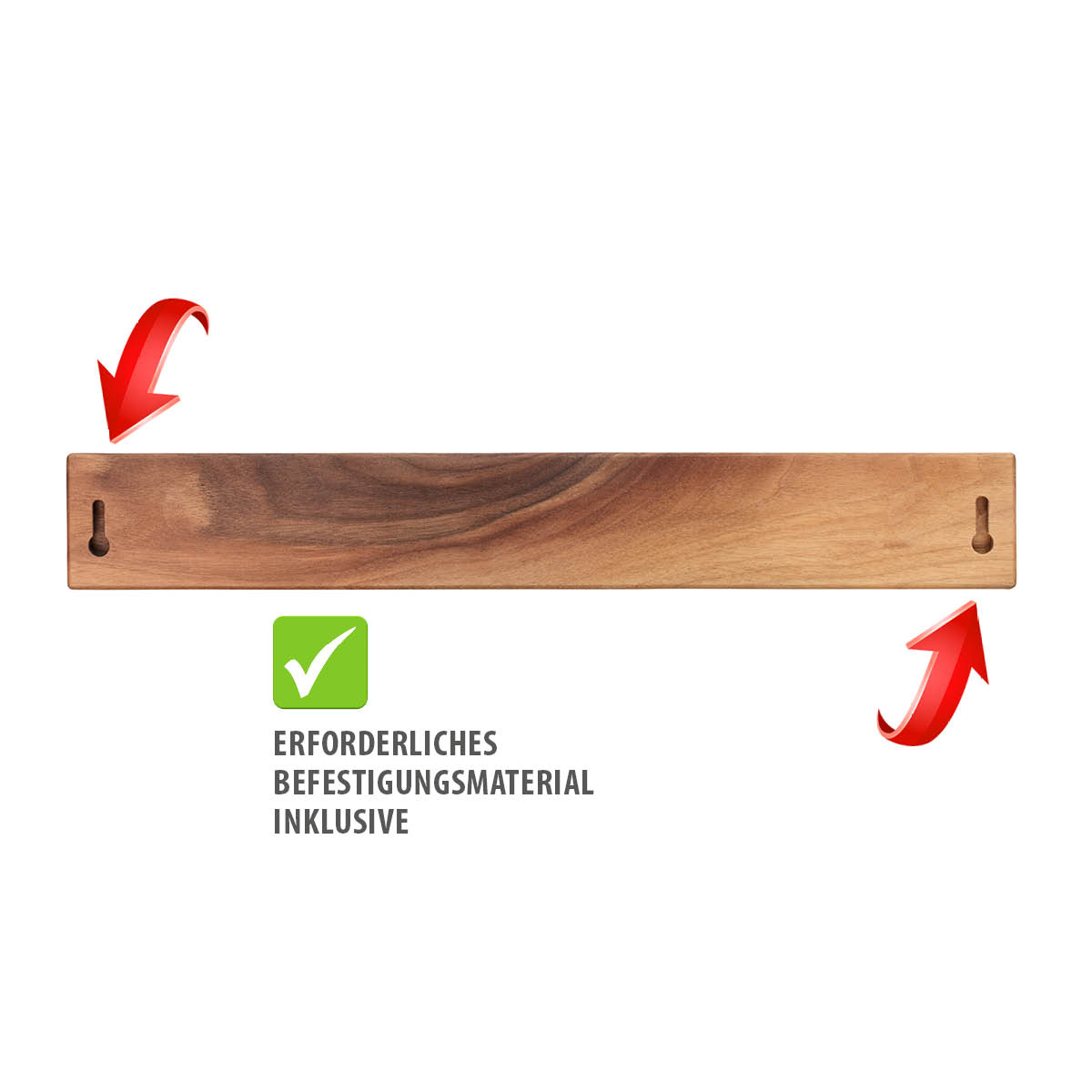 Wandregalbrett aus Holz mit vorgebohrten Löchern und inklusive Befestigungsmaterial