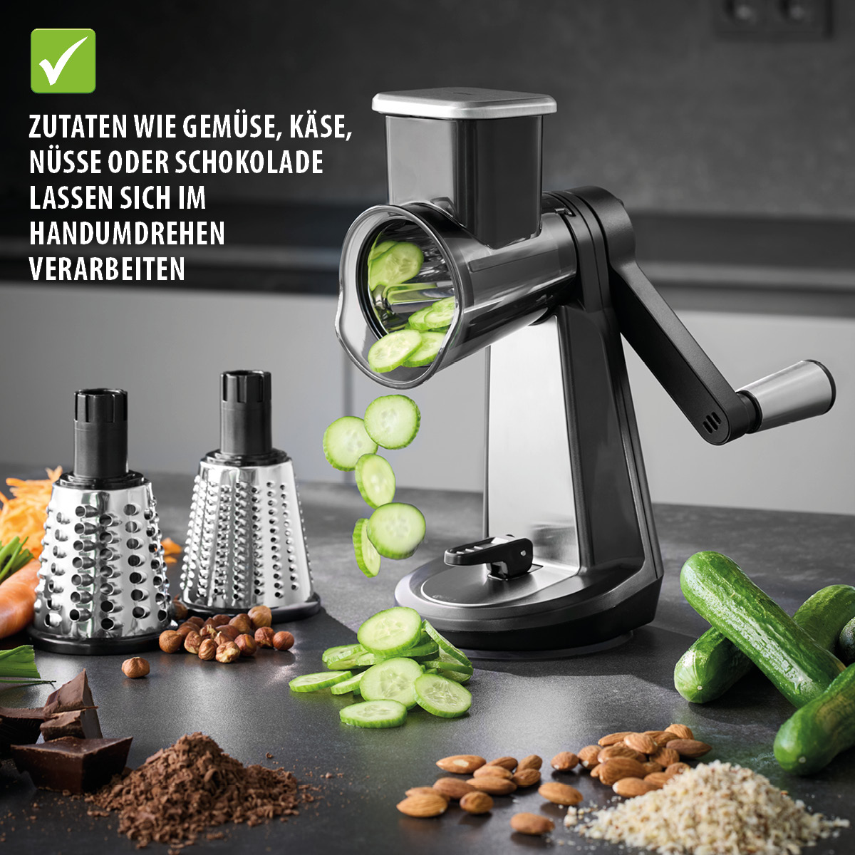 Trommelreibe mit 3 Trommeln