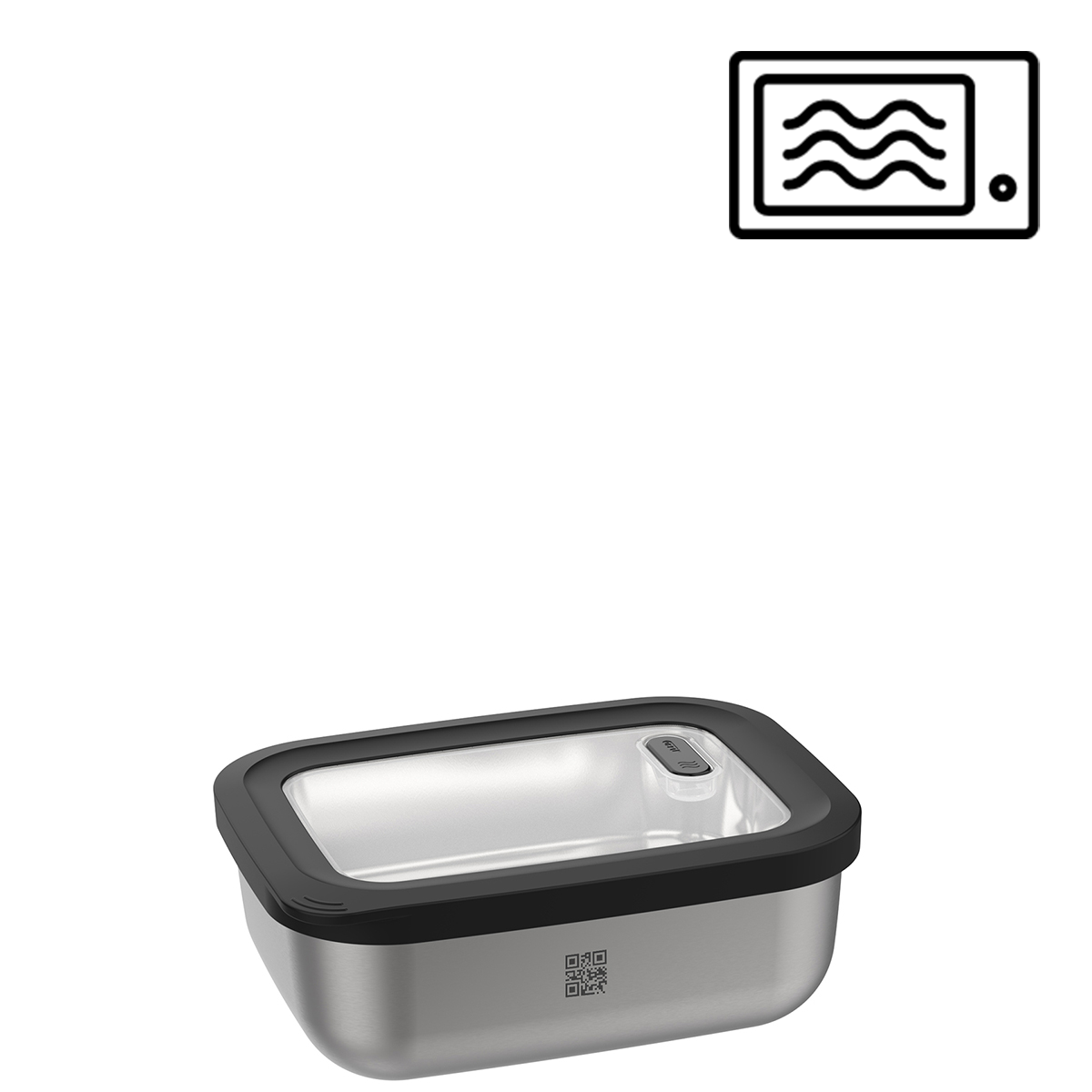 Mikrowellengeeignete Lunchbox aus Edelstahl mit schwarzem Deckel Rechteckige Edelstahl-Lunchbox mit schwarzem Deckel und QR-Code, geeignet für die Mikrowelle