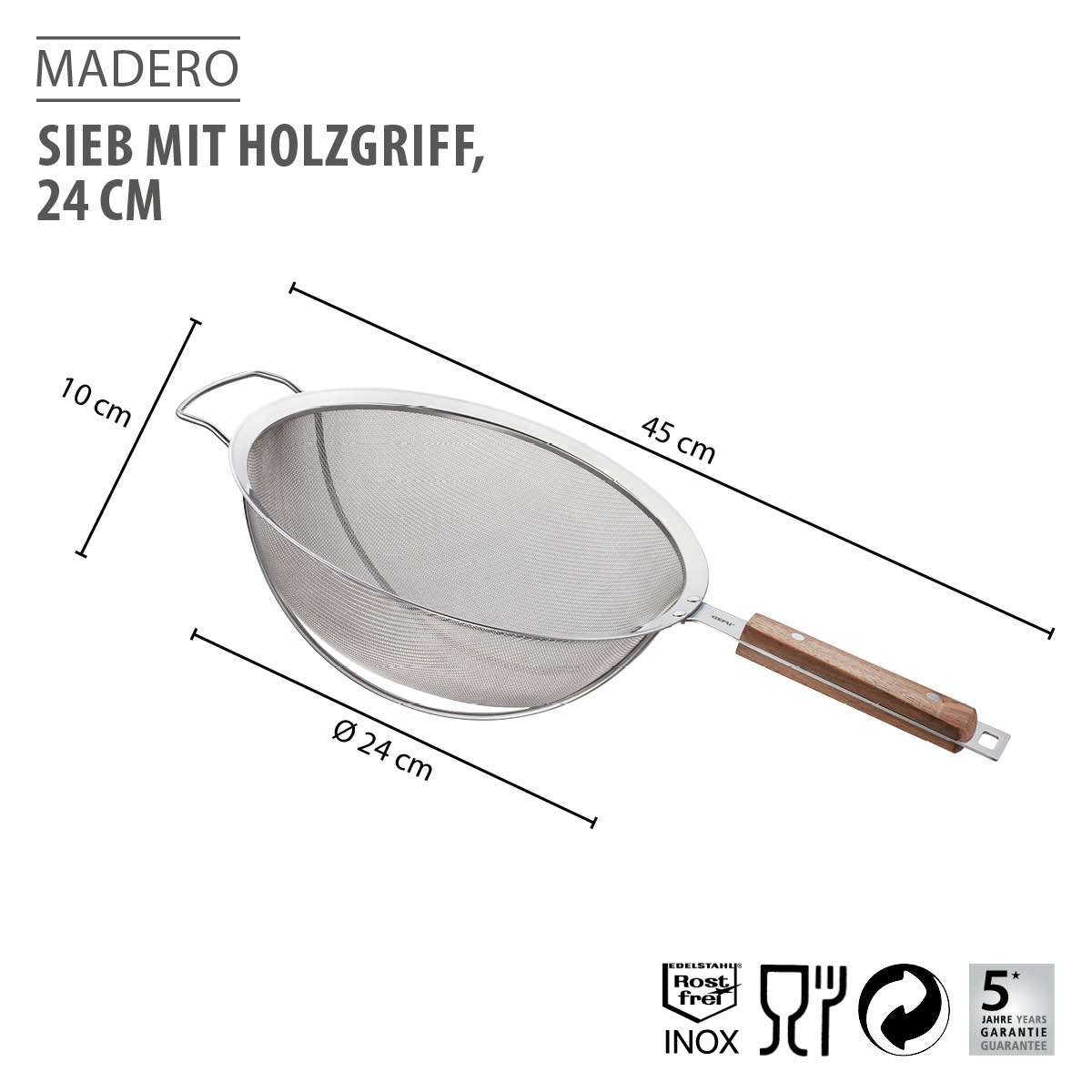 Sieb mit Holzgriff MADERO, 24 cm