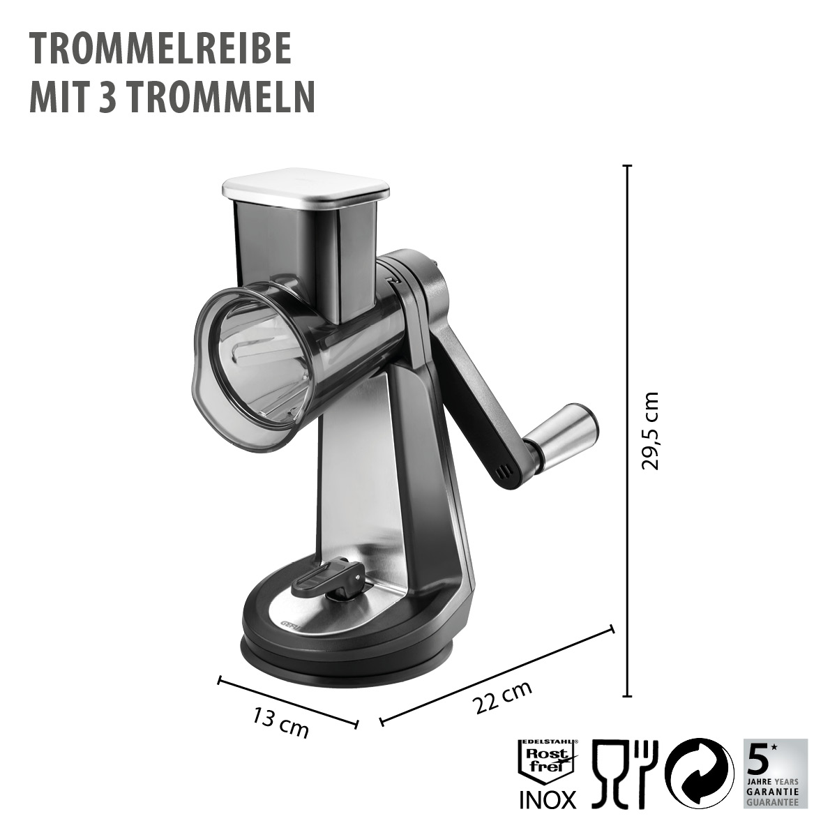 Trommelreibe mit 3 Trommeln