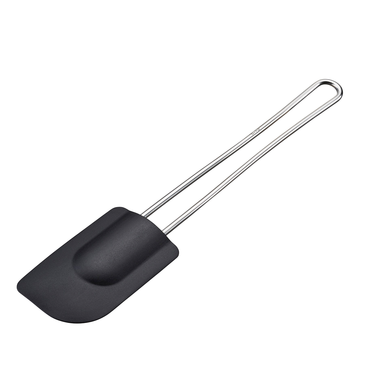 Hochwertiger Silikon-Teigspatel mit Edelstahlgriff Ein Silikon-Teigspatel mit schwarzer Kelle und stabilem Edelstahlgriff, ideal zum Backen und Kochen