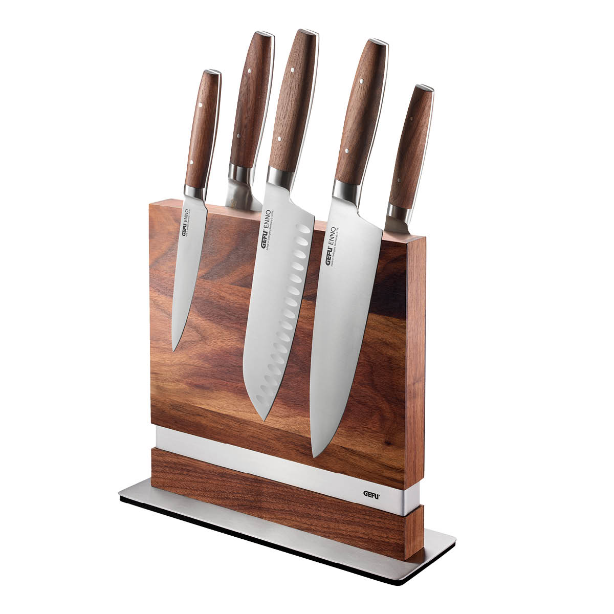 5-teiliges Messerblock-Set mit Holzgriff Set mit fünf Küchenmessern in einem eleganten, hölzernen Messerblock