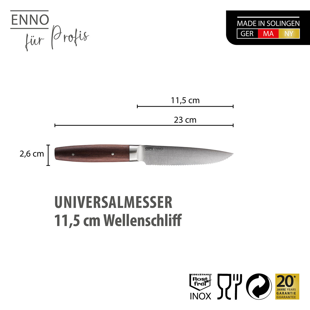 Universal knife ENNO, 11.5 cm serrated blade