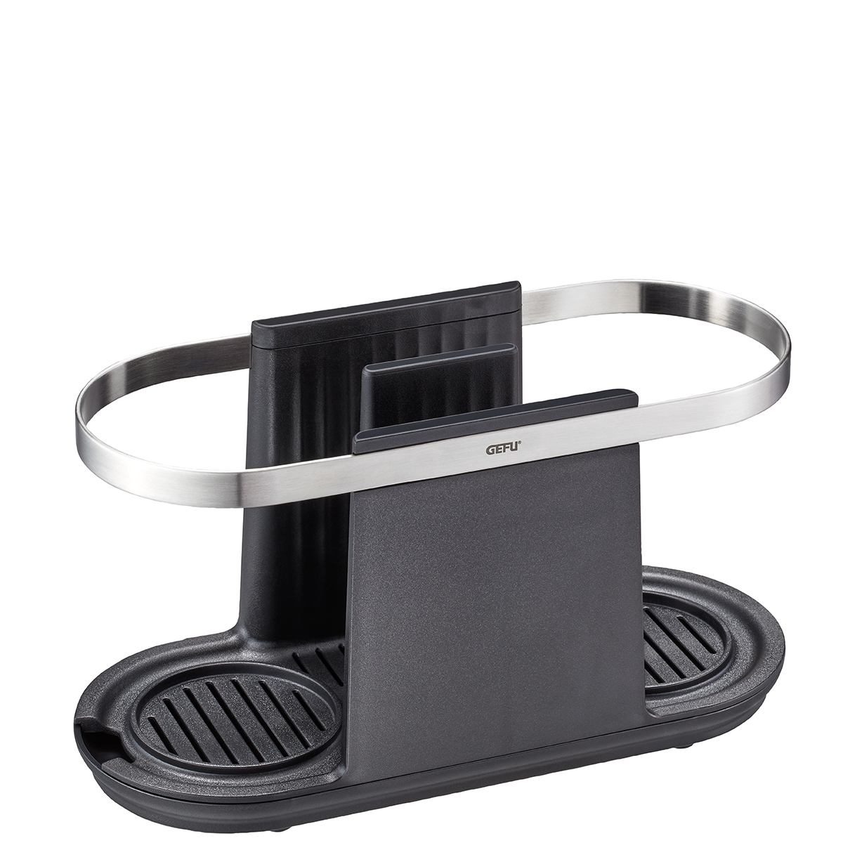 GEFU Messerhalter aus Edelstahl und Kunststoff Eleganter Messerhalter von GEFU, gefertigt aus robustem Edelstahl und strapazierfähigem Kunststoff, ideal zur sicheren Aufbewahrung von Messern in der Küche.