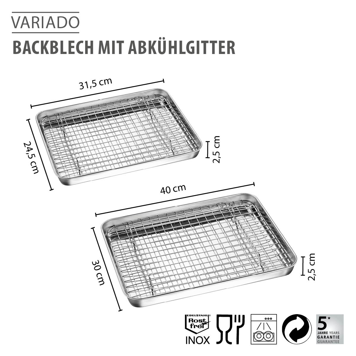 Backblech mit Abkühlgitter VARIADO, 40,5 cm