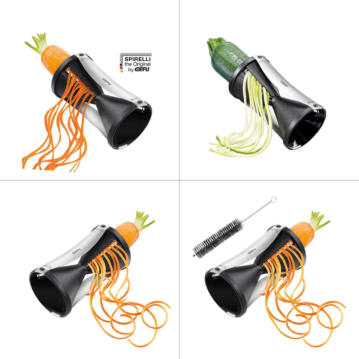 GEFU Spiralschneider Spirelli – Gemüse in Spaghetti schneiden GEFU Spiralschneider Spirelli mit Karotte und Zucchini, ideal für Gemüsespaghetti