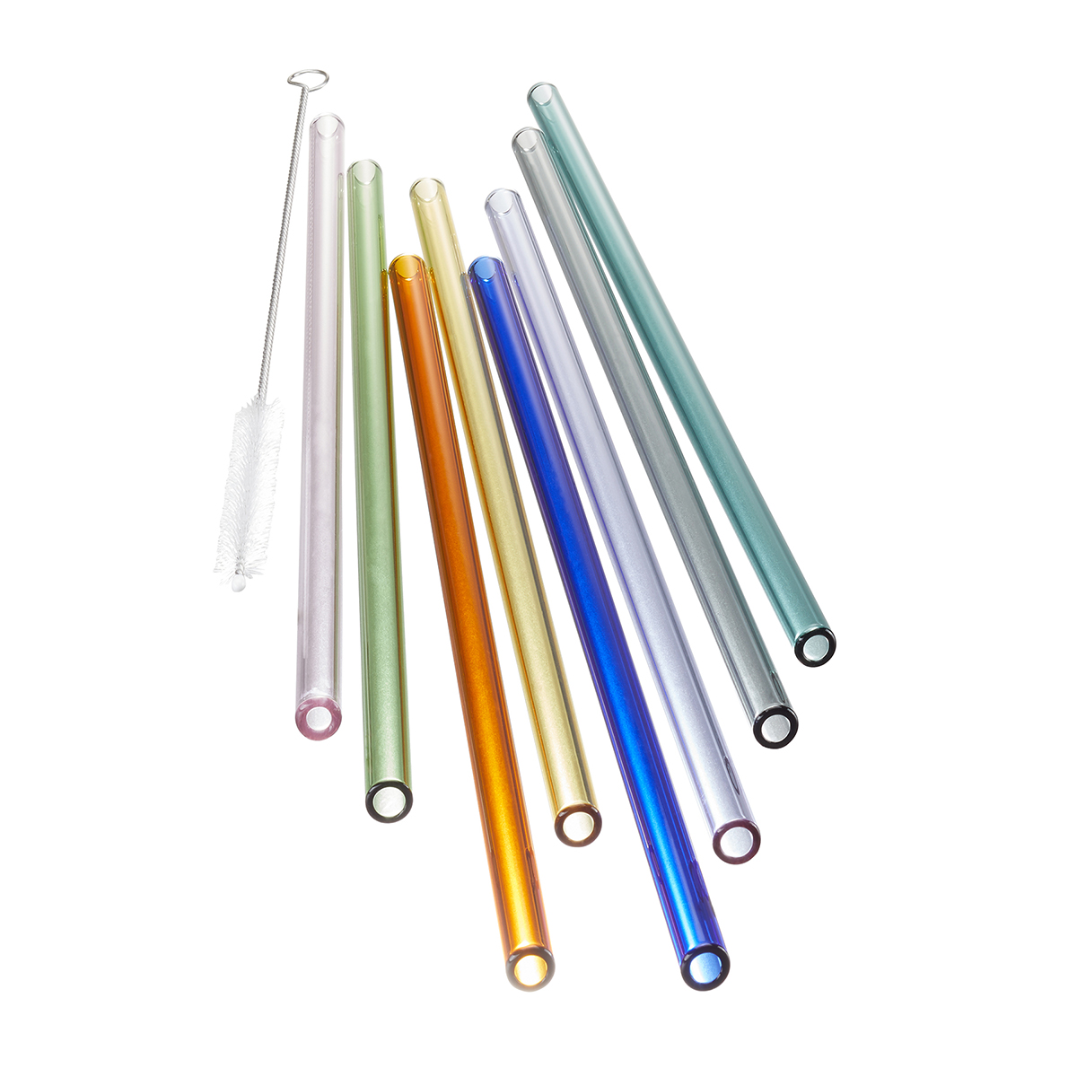 Glass Straw FUTURE, 23 cm, varicoloured set of 8 pcs, brush inclusive