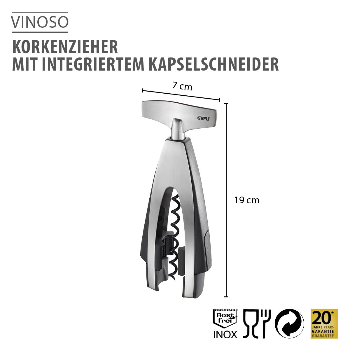 Korkenzieher mit integriertem Kapselschneider VINOSO
