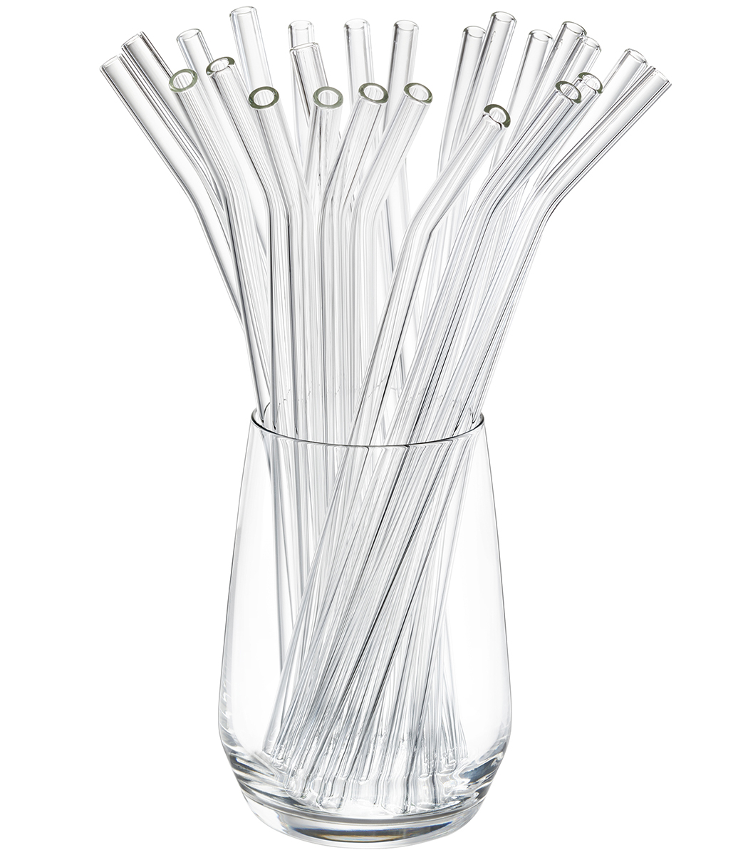 Glass Straw FUTURE, set of 25, 23 cm transparent, 2 brushes inclusive
