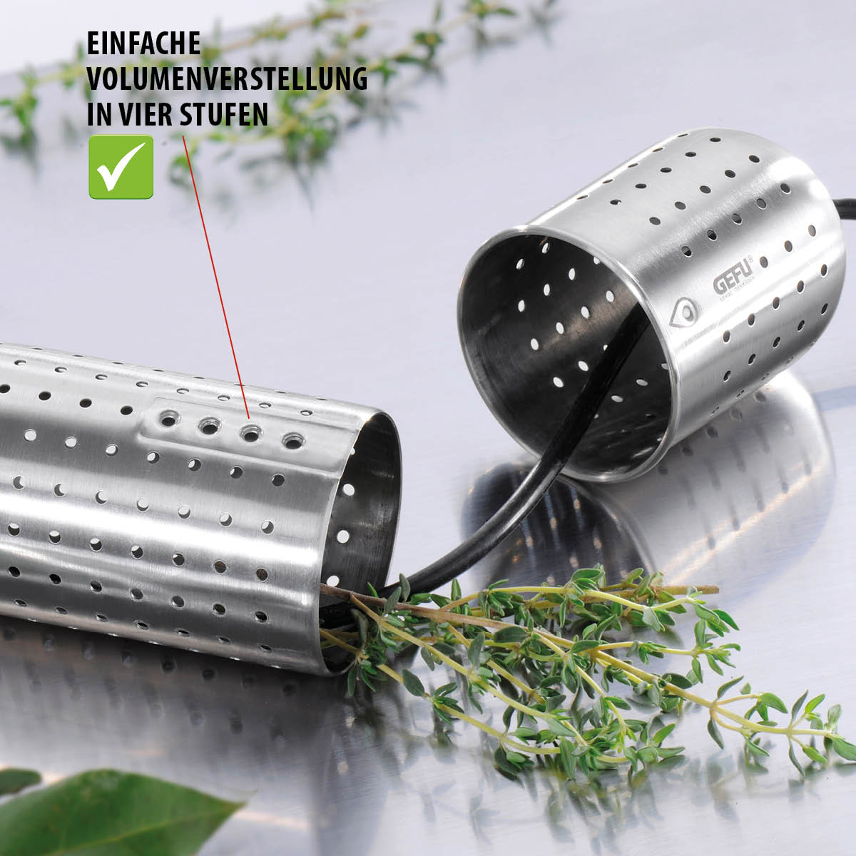 Kräuter Aroma Zylinder aus Edelstahl mit einstellbarem Volumen Edelstahl Kräuterzylinder mit perforiertem Design zur Aromaentfaltung