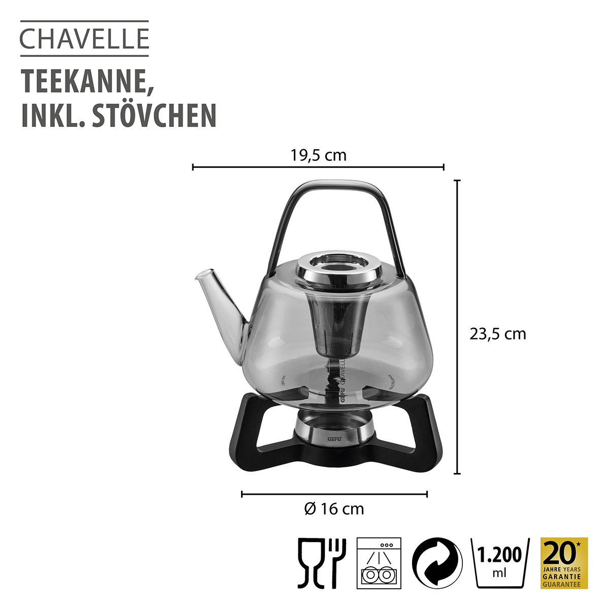 Teekanne, 1.200 ml inkl. Stövchen CHAVELLE