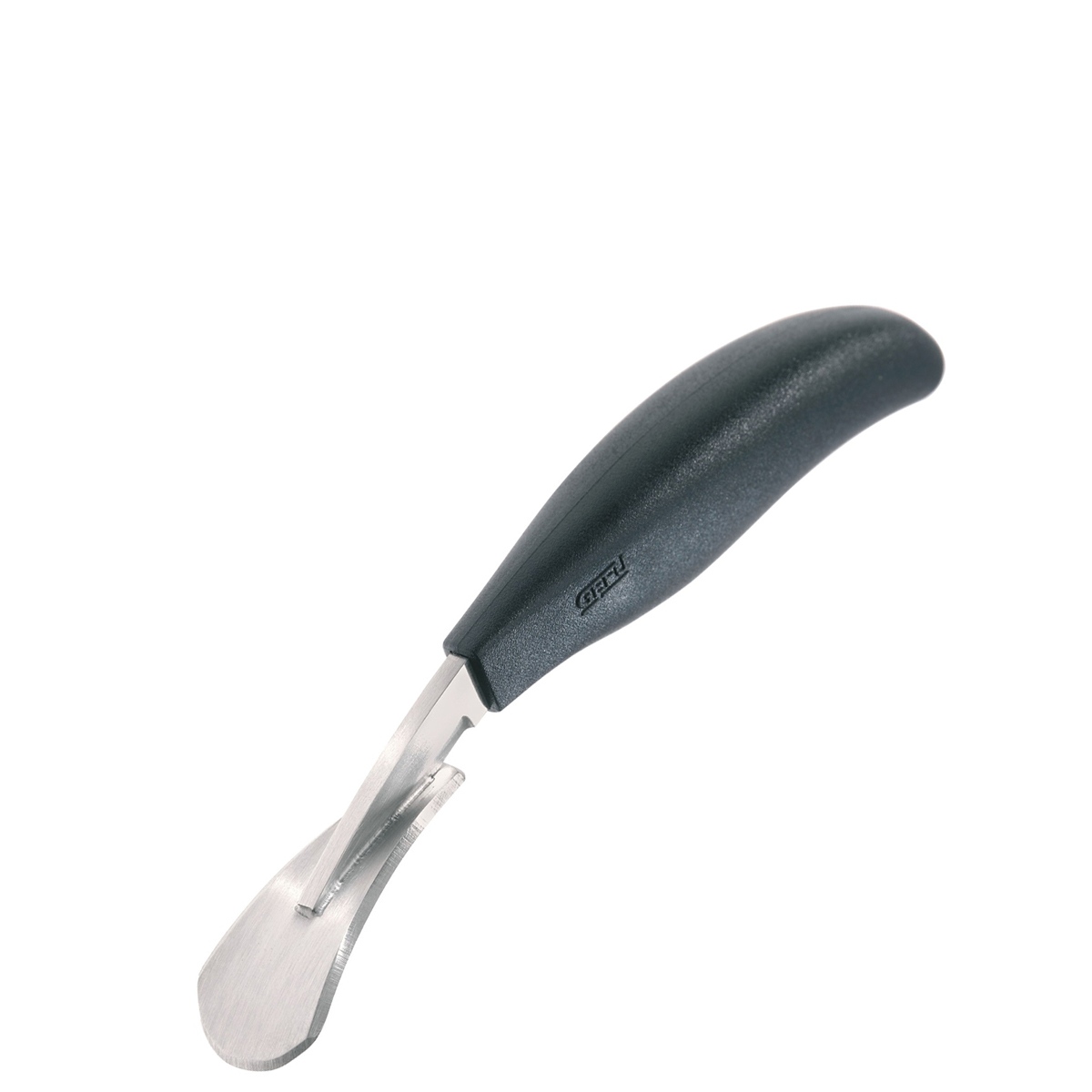 Komfortabler Dosenöffner mit ergonomischem Griff Dosenöffner mit schwarzem Griff und gebogener Klinge