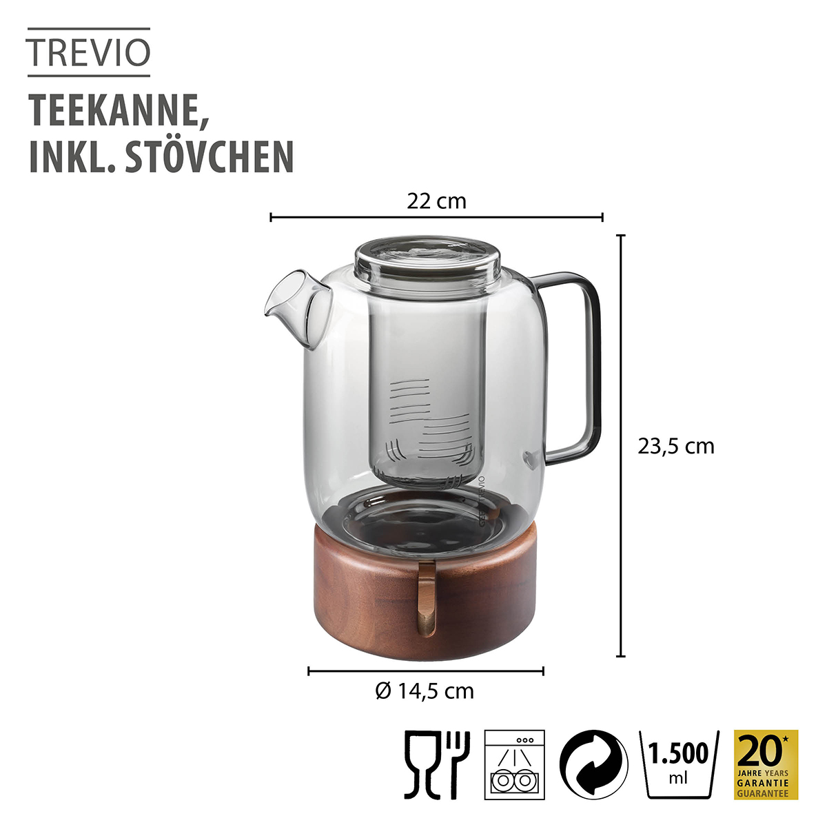Teekanne, 1.500 ml inkl. Stövchen TREVIO