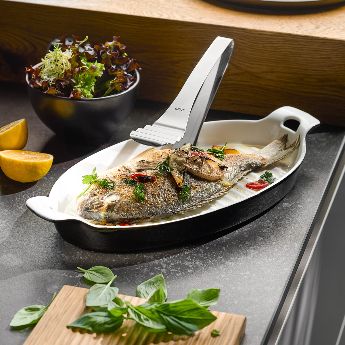 Servierplatte mit Zange PRESENTO