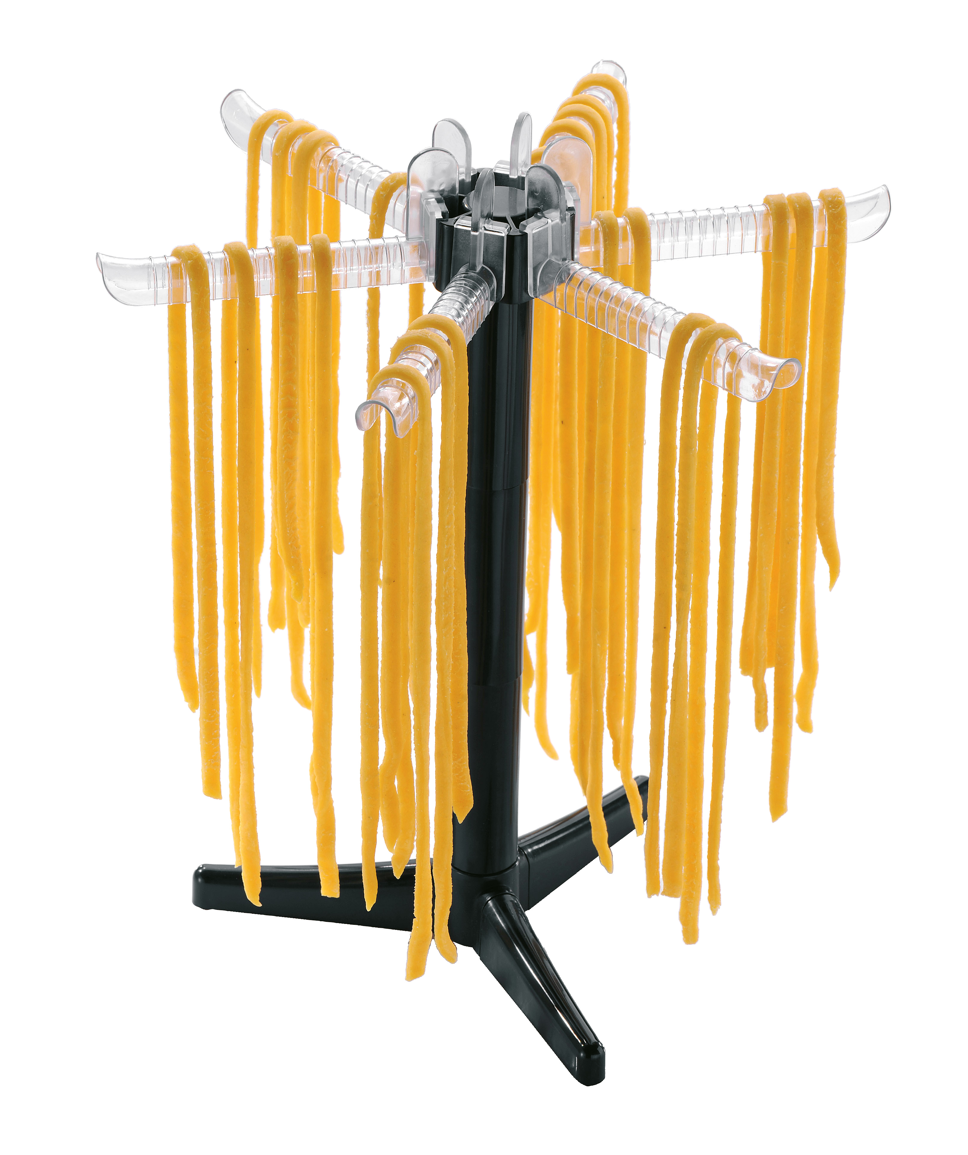 Nudeltrockner für selbstgemachte Pasta Praktischer Nudeltrockner mit frischen Tagliatelle auf den Armen zum Trocknen