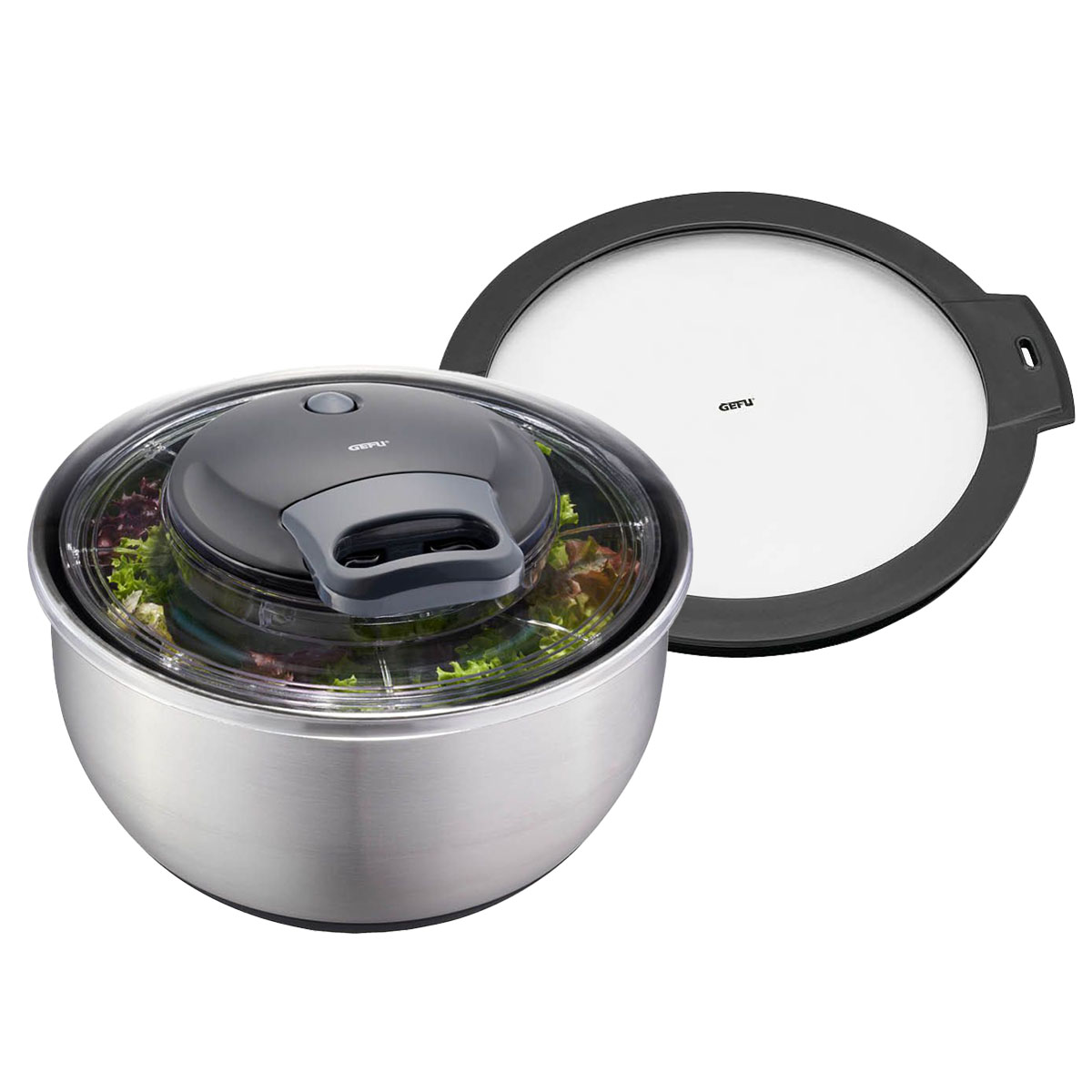 GEFU Salatschleuder PULLIT aus Edelstahl mit Deckel Set