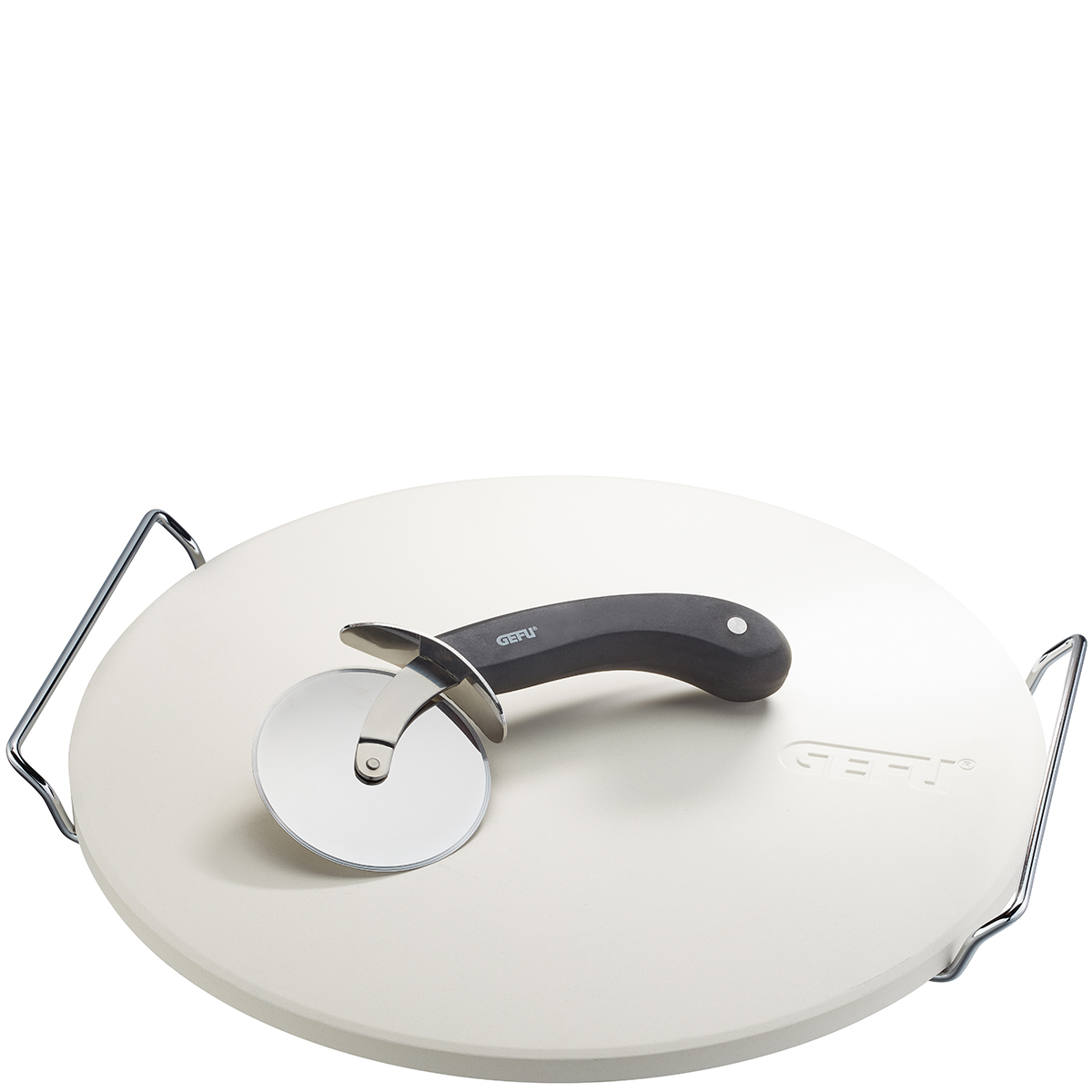 Pizza stone with stand + pizza cutter DARIOSO, round