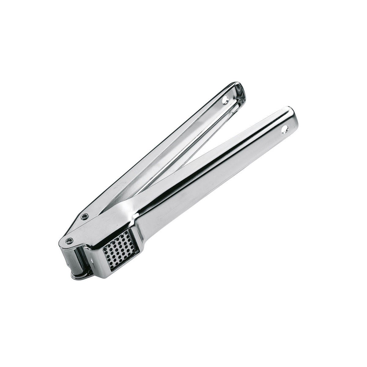 Hochwertige Edelstahl-Knoblauchpresse für die Küche Silberne Edelstahl-Knoblauchpresse mit ergonomischem Griff, ideal zum einfachen Zerkleinern von Knoblauchzehen